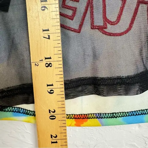 Vintage Y2K Style N&B Black Mesh Sleeve Butterfly Blouse Womens M Colorful Sheer Yellow Size M