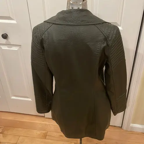 Love Token olive green vegan leather with faux fur removable collar moto jacket Size M