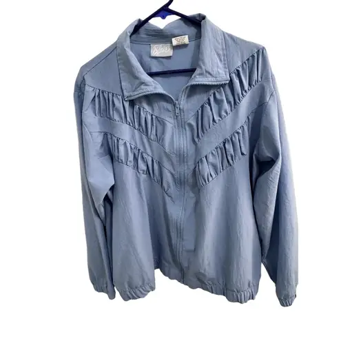 Blair Vintage Light Blue Ruffle Chevron Zip Jacket Size Large 1980’s