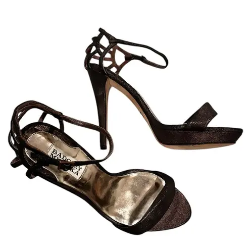 Badgley Mischka NEW BADGLEY MISCHSKA COPPER BROWN SHIMMER ANKLE STRAP STILETTOS LEATHER SHOES 7