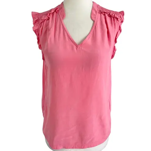Boden USA Boden Cornelia Woven Mix Top Sleeveless Ruffle V-Neck Blouse Pink Size 2