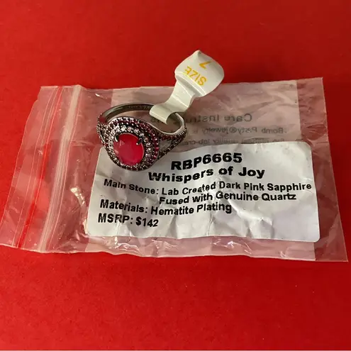 Bomb Party RBP6665 “Whispers of Joy” Sapphire/Quartz on Hematite Size 7 Ring NWT Pink