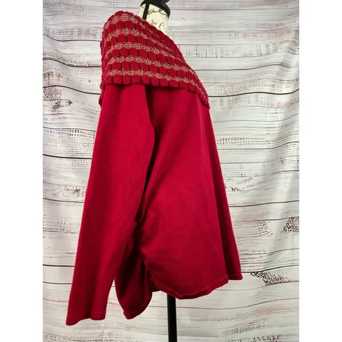 Pina Rossi Sweater Womens 1X Long Sleeve Ruched Sides Cowl Red Off On Shoulder