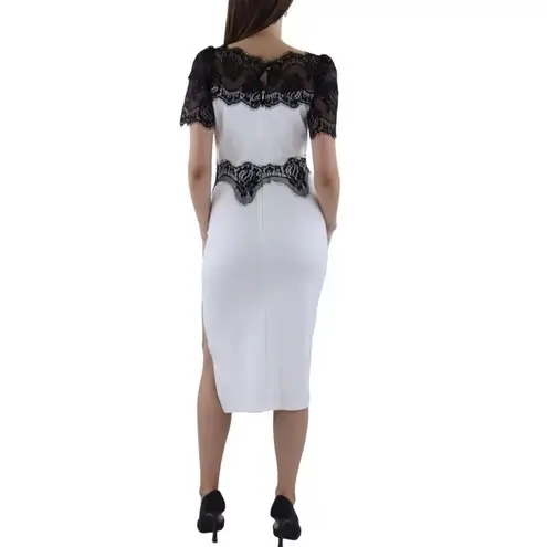 Beulah Style Women's Designer Dress Lace Neckline Black White Size Medium NWT