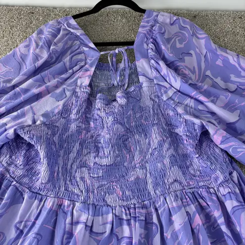 Ava & Viv AVA & VIV Womens Dress 3X Purple Swirl Print Square Neck Puff Sleeve Midi