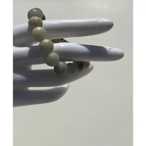 Jade MultiColor Jade Gray Cream Brown Stone Round Bead Bracelet Size 6.5 Green