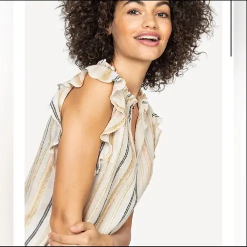 Lilla P Woven Stripe Ruffle Sleeve Tank