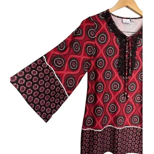 kim rogers Tunic Size Small Round Neck Womens Red Black Floral Pattern