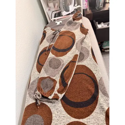 Dressbarn Brown Gray Long Sleeves Tie Front Oval Pattern Casual Dress 10 Retro