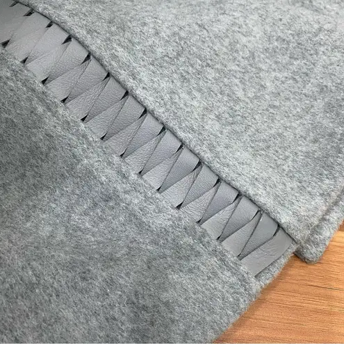 Badgley Mischka Nikki Mid Length Italian Cashmere Wool Leather Braid Coat XL