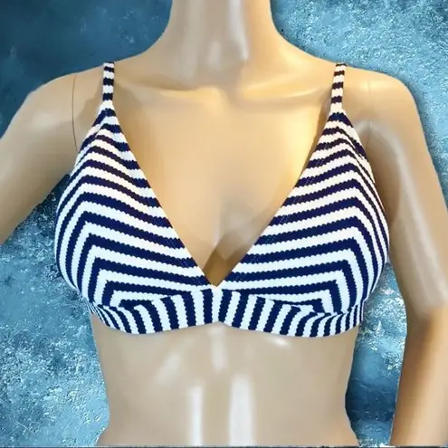 Navy Blue & White Chevron Striped Knit Bikini Top Blue Size M