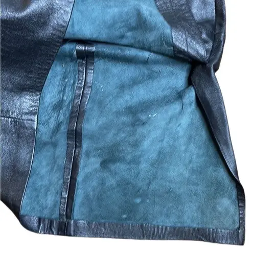 70s Vintage Leathercare Process Black Leather Midi Skirt Medium