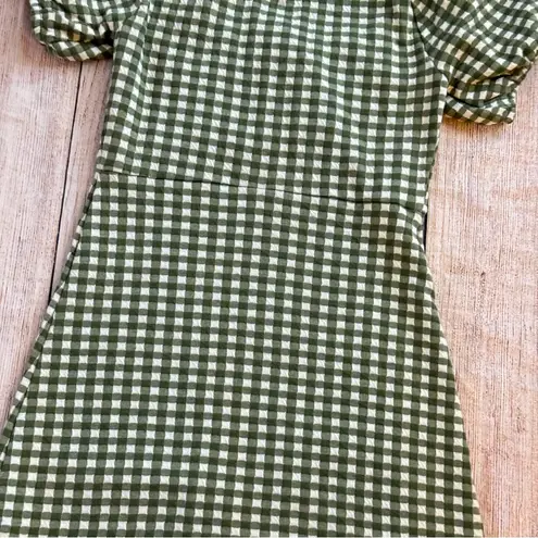 Madewell  Size XXS Jacquard Puff-Sleeve Mini Dress Green Gingham Check