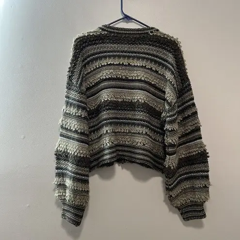 L'Agence Harriet Blouson Sleeve Wool Blend Cardigan in Brown Mulit Stripe Large