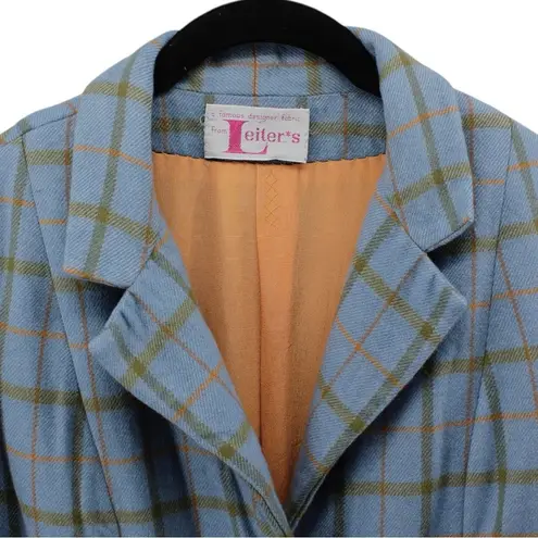 Vintage Vogue Paris Original Retro Plaid Women's Relaxed Suit Jacket Career M/L Blue Size M