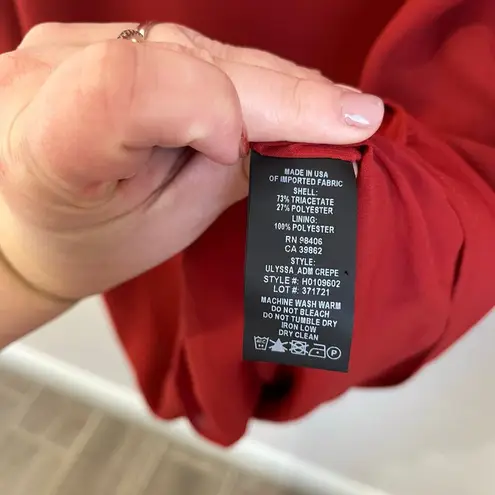 Theory  Ulyssa Admiral Crepe Shift Dress Red Oak V-Neck Long Bell Sleeve Medium