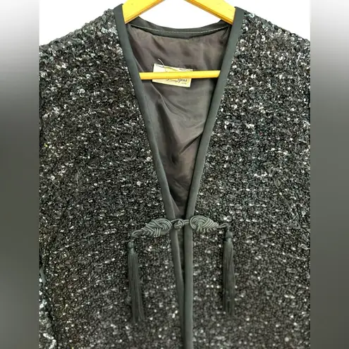 Vintage Women’s Black Sequin Jacket Tassel Detail Super Glam Henry Higgins LTD Size 8