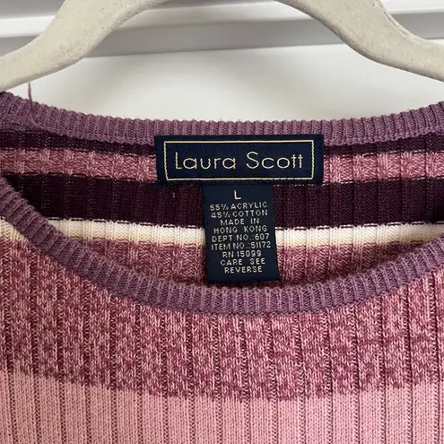 Laura Scott Vintage Purple Striped Knit Short Sleeve Top