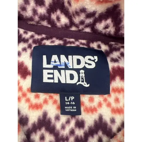 Lands' End Womens Multicolor Fair Isle Fleece Snap Pullover Sweatshirt Size L/P Red