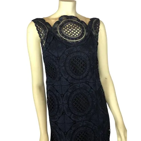 Tracy Reese Navy Surplice sleevless scalloped Lace Embroidered Dress size 4