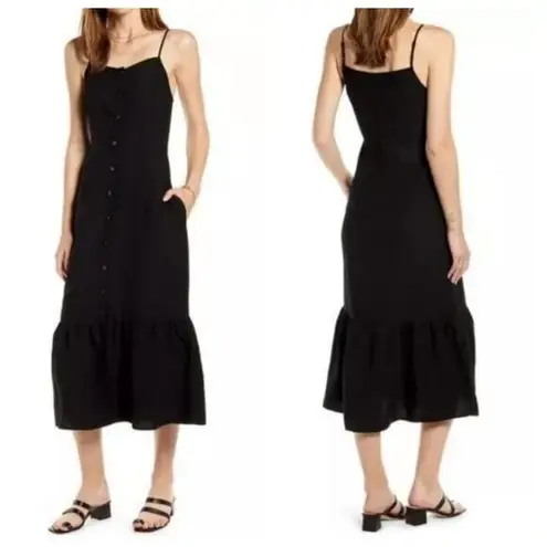 Something Navy Women size Medium Black Layered Midi Sundress Button Front