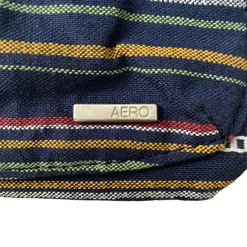 Aero women's small navy blue striped wristlet pouch bag clutch leather flap