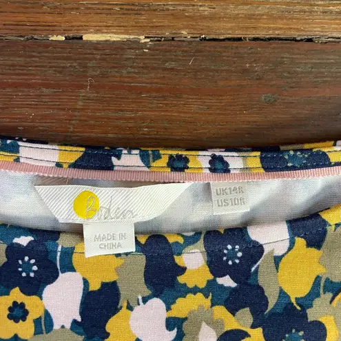 Boden Jersey Dress Tie Waist Tulip Cluster Print French Navy