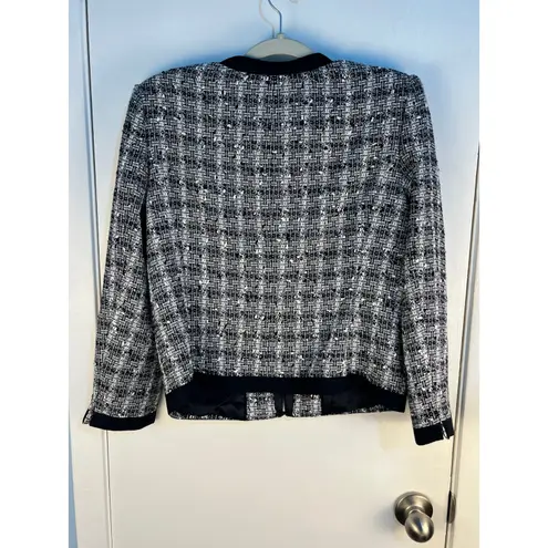 Brooks Brothers Boucle Jacket Size 10 Black White Plaid Tweed Academia Twee