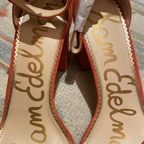 Sam Edelman  Odila Leather Suede Block Heel Scalloped Sandals Dusty Orange Sz 10