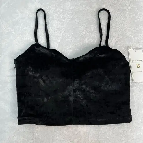 Buffbunny Velvet Cropped Glam Tank Top Black Adjustable Straps Size M Y2K NWT