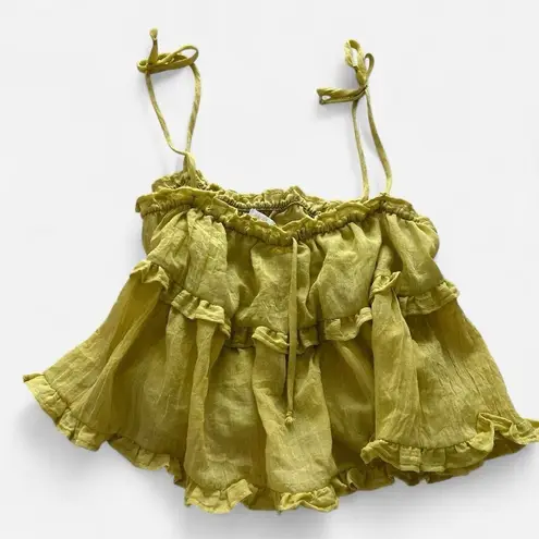 Rays for days summer ruffle Luella Top in Celadon yellow green color size small Tan
