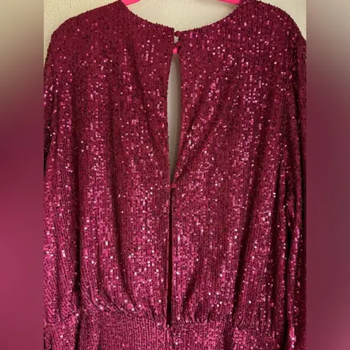 ASOS NWT  Burgundy Red Sequin 3/4 Sleeve Wrap Midi Maxi Formal Cocktail Dress 22 - Image 10