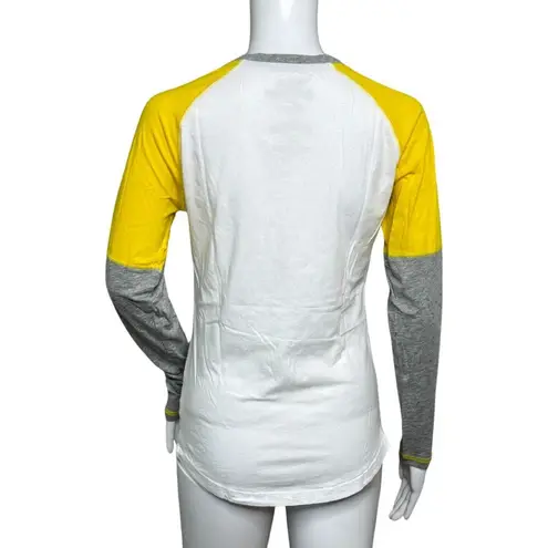 Harry Potter Shirt Women Medium Hugglepuff Raglan Tee Gray White Hogwarts Casual - Image 4