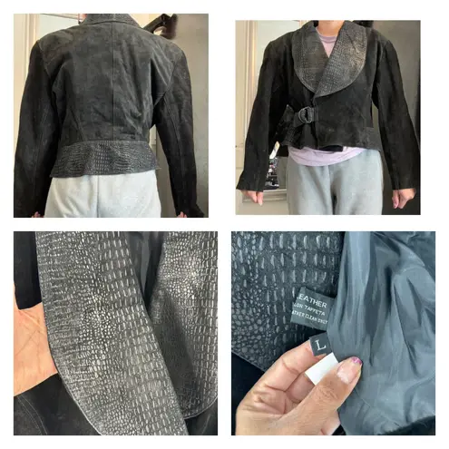 Vintage WINLIT Suede buckle waist Coat hour glass silhouette 80s western size L Black Size L