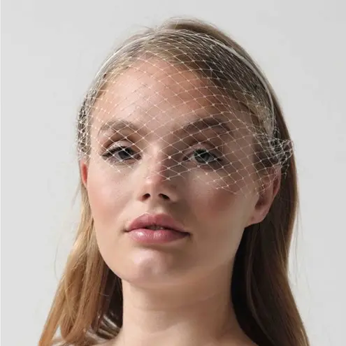 Plain Bridal Birdcage Veil White
