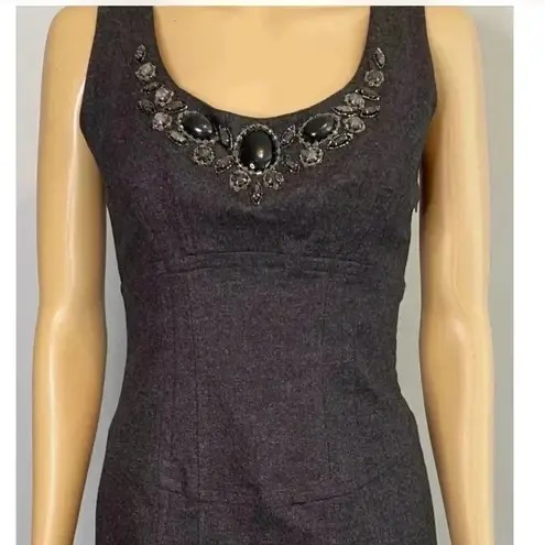 Max Mara Charcoal Grey Wool Blend Sheath Dress Jewel Collar Size 6 Small 40 IT