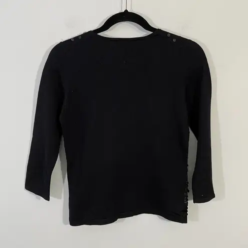 Rodier Women's Black Sequins Disc Quarter Sleeve Blouse