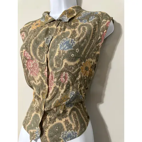 Bill Blass Vintage New York Sleeveless Paisley Floral Button Up Shirt Size S