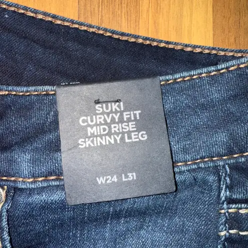 Silver Jeans Suki Curvy Fit Mid Rise Skinny Leg Dark Wash Denim W24 L31