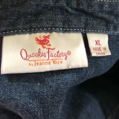 Quacker Factory Anchors Away Woven Shirt Sz. XL Denim Blue Cotton Stretch