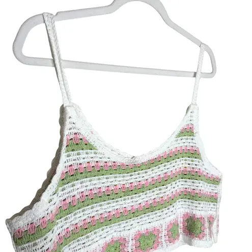 Good Luck Gem Granny Square Floral Crochet Crop Tank Top Size XL Cottagecore