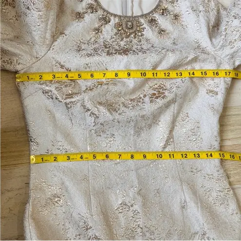 Teri Jon by Rickie Freeman Gold beaded embellished jacquard dress NWT Size 4