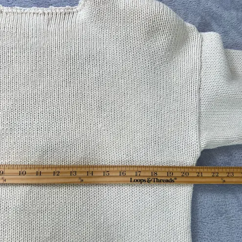 Vtg. 80s Curio & Company Hand Knit Christmas Sweater Bow Garland Metallic Ramie Red