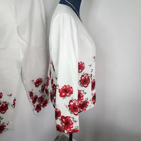 Victor Costa Occasion White with Red Flower Design Jacket and Pant Suit Size M