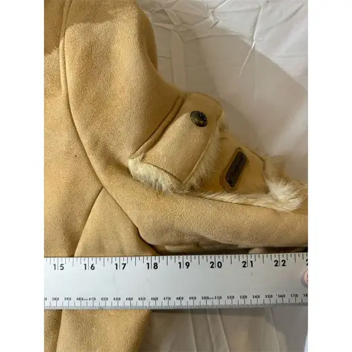 Pepe Jeans Tan Winter Overcoat M Faux Fur Trim Toggle Buttons Penny Lane Y2K 70s