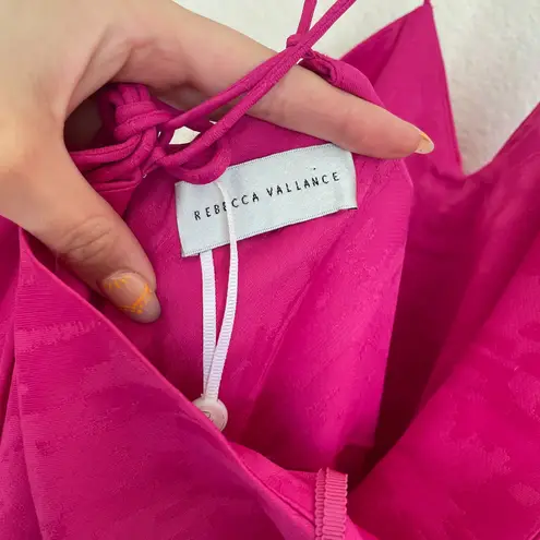REBECCA VALLANCE Bright Pink Satin Ruched Midi Dress Size 10