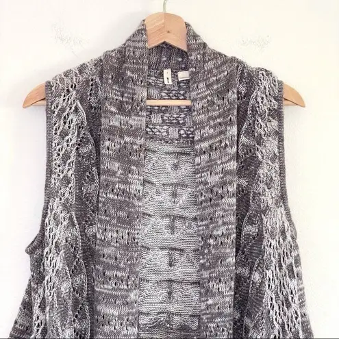 Anthropologie Moth Lavena Pointelle Vest Womens XS Gray Draped Crochet Cardigan
