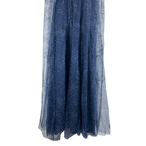Marchesa Notte Tulle Overlay Cape Embellished Gown Blue Size 0