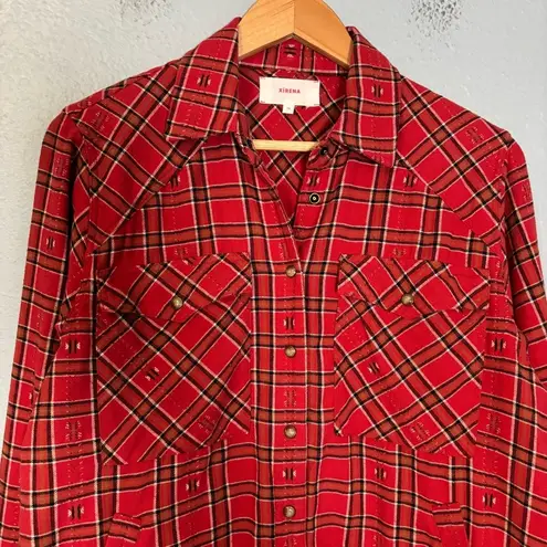 Xirena Women's Sierra Red Stone Plaid Flannel Sz XS Casual Snap Button Preppy