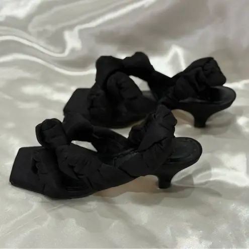 Ganni Knotted Satin Slingback Sandals Kitten Heels Open Toe Puffy Black Size 6